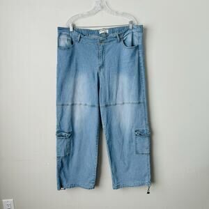Celebrity Ace Wide Leg Cargo Blue Jeans Cinch Bottom Women’s Size 20